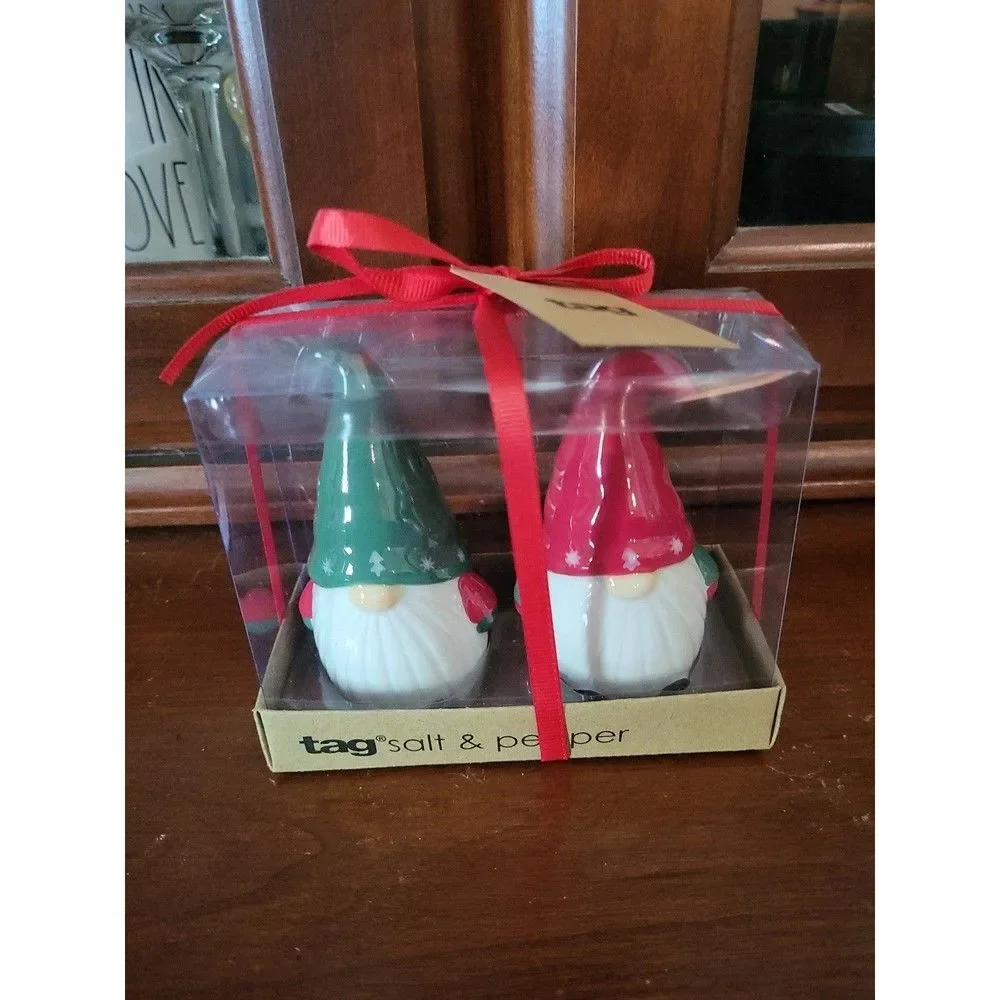 Christmas gnome salt and pepper shaker set ceramic
